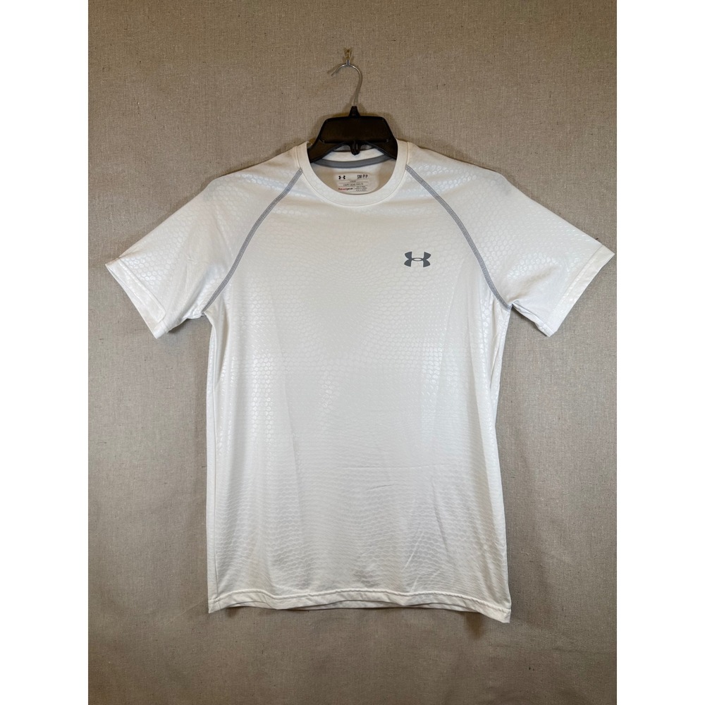 Under Armour HeatGear Mens Small White Textured Honeycomb Loose Fit T-Shirt